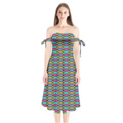 Seamless Tile Pattern Shoulder Tie Bardot Midi Dress