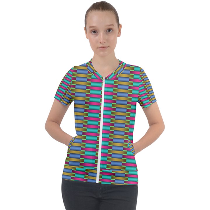 Seamless Tile Pattern Short Sleeve Zip Up Jacket