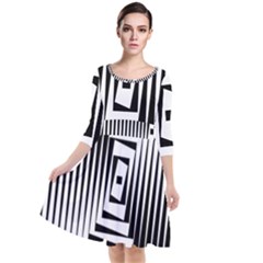 Background Black White Design Quarter Sleeve Waist Band Dress