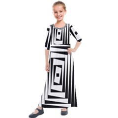 Background Black White Design Kids  Quarter Sleeve Maxi Dress