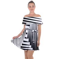 Background Black White Design Off Shoulder Velour Dress