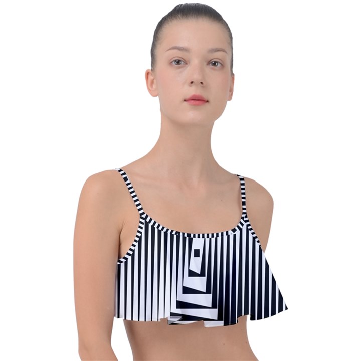 Background Black White Design Frill Bikini Top