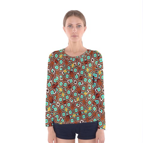 Colorful Modern Geometric Print Pattern Women s Long Sleeve Tee by dflcprintsclothing