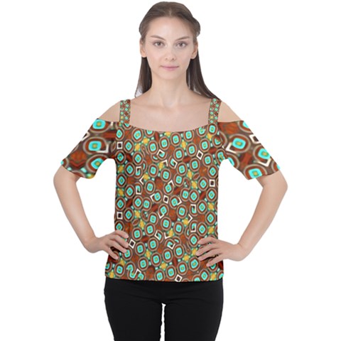 Colorful Modern Geometric Print Pattern Cutout Shoulder Tee by dflcprintsclothing