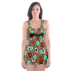 Colorful Modern Geometric Print Pattern Skater Dress Swimsuit