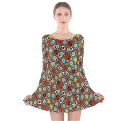 Colorful Modern Geometric Print Pattern Long Sleeve Velvet Skater Dress