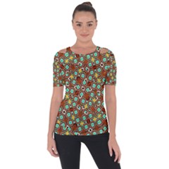 Colorful Modern Geometric Print Pattern Shoulder Cut Out Short Sleeve Top