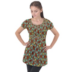 Colorful Modern Geometric Print Pattern Puff Sleeve Tunic Top by dflcprintsclothing