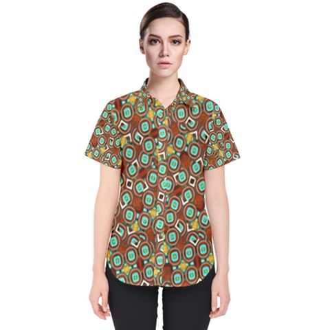 Colorful Modern Geometric Print Pattern Women s Short Sleeve Shirt by dflcprintsclothing