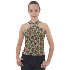 Colorful Modern Geometric Print Pattern Cross Neck Velour Top by dflcprintsclothing