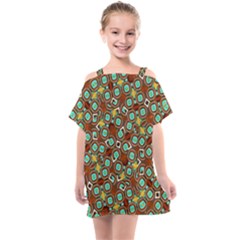 Colorful Modern Geometric Print Pattern Kids  One Piece Chiffon Dress by dflcprintsclothing