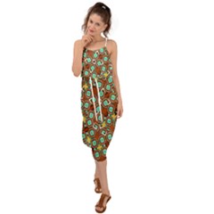 Colorful Modern Geometric Print Pattern Waist Tie Cover Up Chiffon Dress