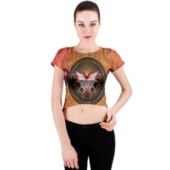 Awesome Dark Heart With Skulls Crew Neck Crop Top by FantasyWorld7