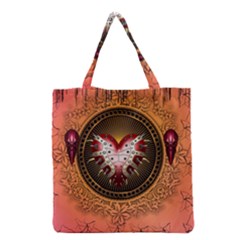 Awesome Dark Heart With Skulls Grocery Tote Bag by FantasyWorld7