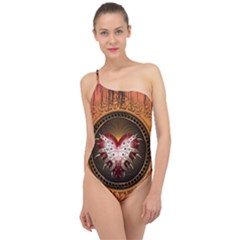 Awesome Dark Heart With Skulls Classic One Shoulder Swimsuit by FantasyWorld7