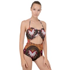 Awesome Dark Heart With Skulls Scallop Top Cut Out Swimsuit by FantasyWorld7