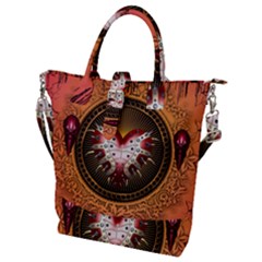 Awesome Dark Heart With Skulls Buckle Top Tote Bag by FantasyWorld7