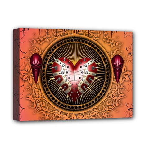 Awesome Dark Heart With Skulls Deluxe Canvas 16  X 12  (stretched)  by FantasyWorld7