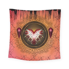 Awesome Dark Heart With Skulls Square Tapestry (small) by FantasyWorld7