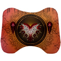 Awesome Dark Heart With Skulls Head Support Cushion by FantasyWorld7