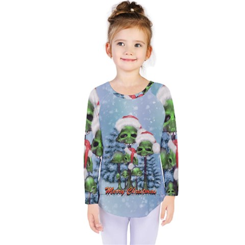 Merry Christmas, Funny Mushroom With Christmas Hat Kids  Long Sleeve Tee by FantasyWorld7