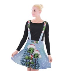 Merry Christmas, Funny Mushroom With Christmas Hat Suspender Skater Skirt by FantasyWorld7