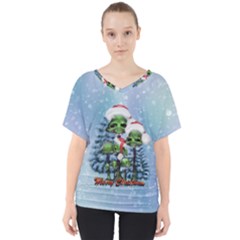 Merry Christmas, Funny Mushroom With Christmas Hat V-neck Dolman Drape Top by FantasyWorld7