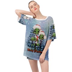 Merry Christmas, Funny Mushroom With Christmas Hat Oversized Chiffon Top by FantasyWorld7