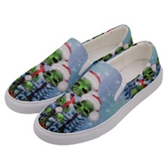 Merry Christmas, Funny Mushroom With Christmas Hat Men s Canvas Slip Ons by FantasyWorld7