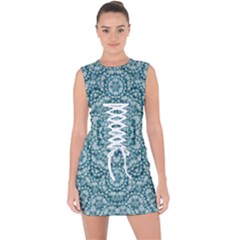 Paradise Flowers In Lovely Colors Lace Up Front Bodycon Dress