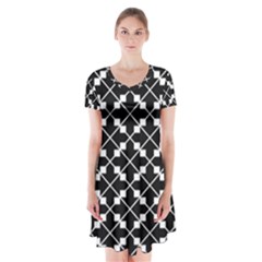 Abstract Background Arrow Short Sleeve V-neck Flare Dress by HermanTelo