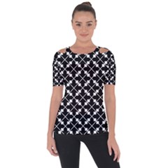 Abstract Background Arrow Shoulder Cut Out Short Sleeve Top