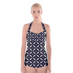 Abstract Background Arrow Boyleg Halter Swimsuit 