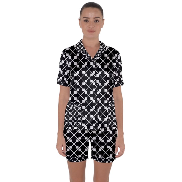 Abstract Background Arrow Satin Short Sleeve Pyjamas Set