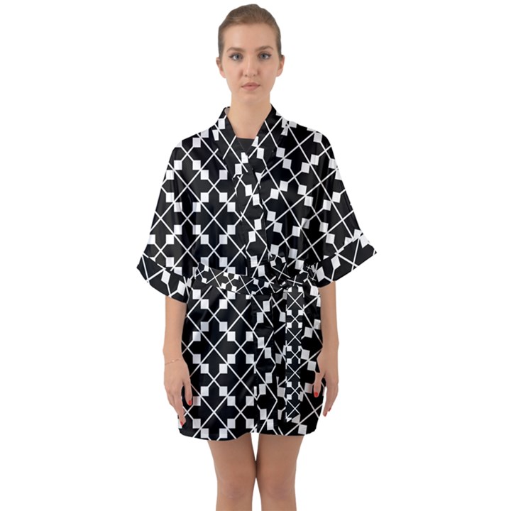 Abstract Background Arrow Half Sleeve Satin Kimono 