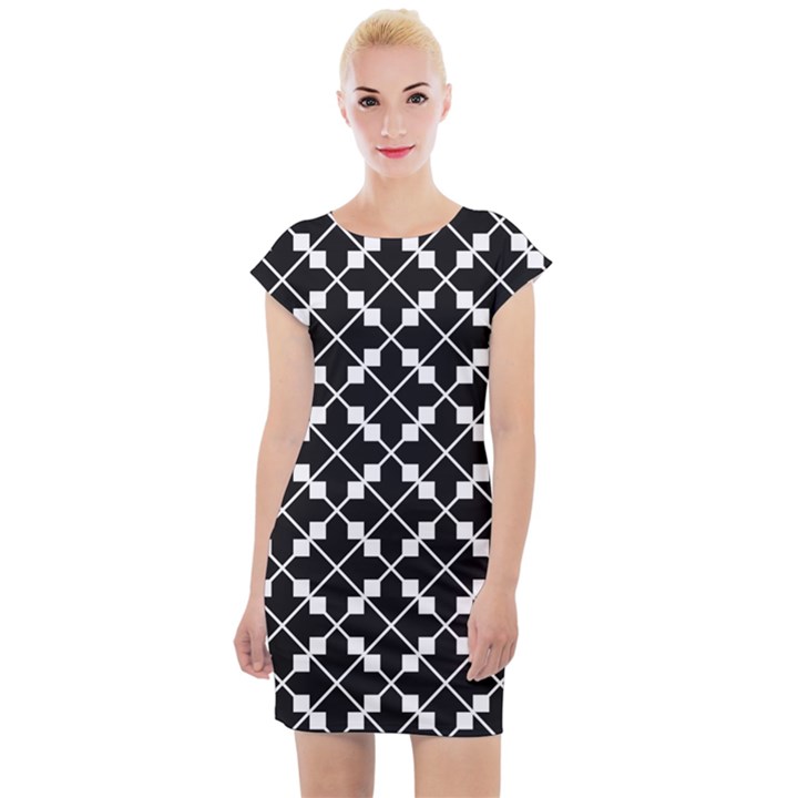 Abstract Background Arrow Cap Sleeve Bodycon Dress