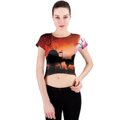 Drive In The Night By Carriage Crew Neck Crop Top by FantasyWorld7