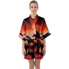 Drive In The Night By Carriage Half Sleeve Satin Kimono  by FantasyWorld7