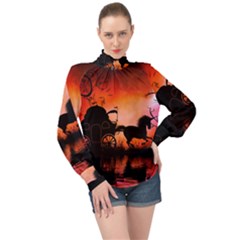 Drive In The Night By Carriage High Neck Long Sleeve Chiffon Top by FantasyWorld7