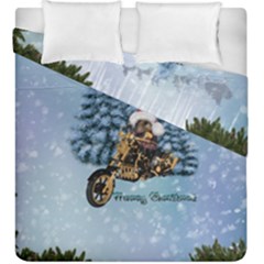 Merry Christmas, Funny Mouse On A Motorcycle With Christmas Hat Duvet Cover Double Side (king Size) by FantasyWorld7