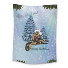 Merry Christmas, Funny Mouse On A Motorcycle With Christmas Hat Medium Tapestry by FantasyWorld7