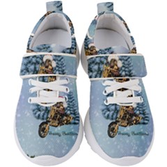 Merry Christmas, Funny Mouse On A Motorcycle With Christmas Hat Kids  Velcro Strap Shoes by FantasyWorld7