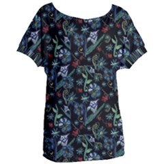 Watercolor Flowers On Black Women s Oversized Tee by bloomingvinedesign