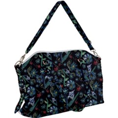 Watercolor Flowers On Black Canvas Crossbody Bag