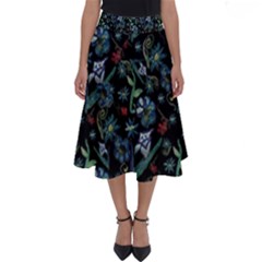 Watercolor Flowers On Black Perfect Length Midi Skirt by bloomingvinedesign