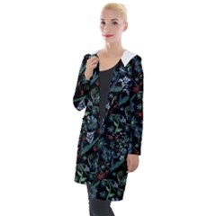 Watercolor Flowers On Black Hooded Pocket Cardigan by bloomingvinedesign