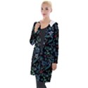 Watercolor Flowers On Black Hooded Pocket Cardigan View1