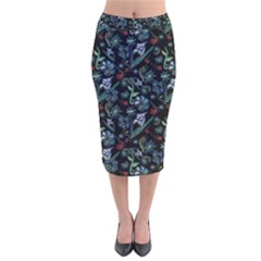 Watercolor Flowers On Black Velvet Midi Pencil Skirt by bloomingvinedesign