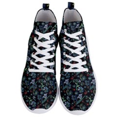 Watercolor Flowers On Black Men s Lightweight High Top Sneakers by bloomingvinedesign