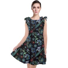 Watercolor Flowers On Black Tie Up Tunic Dress by bloomingvinedesign